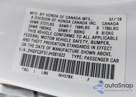 2018 Honda Civic Lx from USA, damaged, VIN 2HGFC2F51JH581622